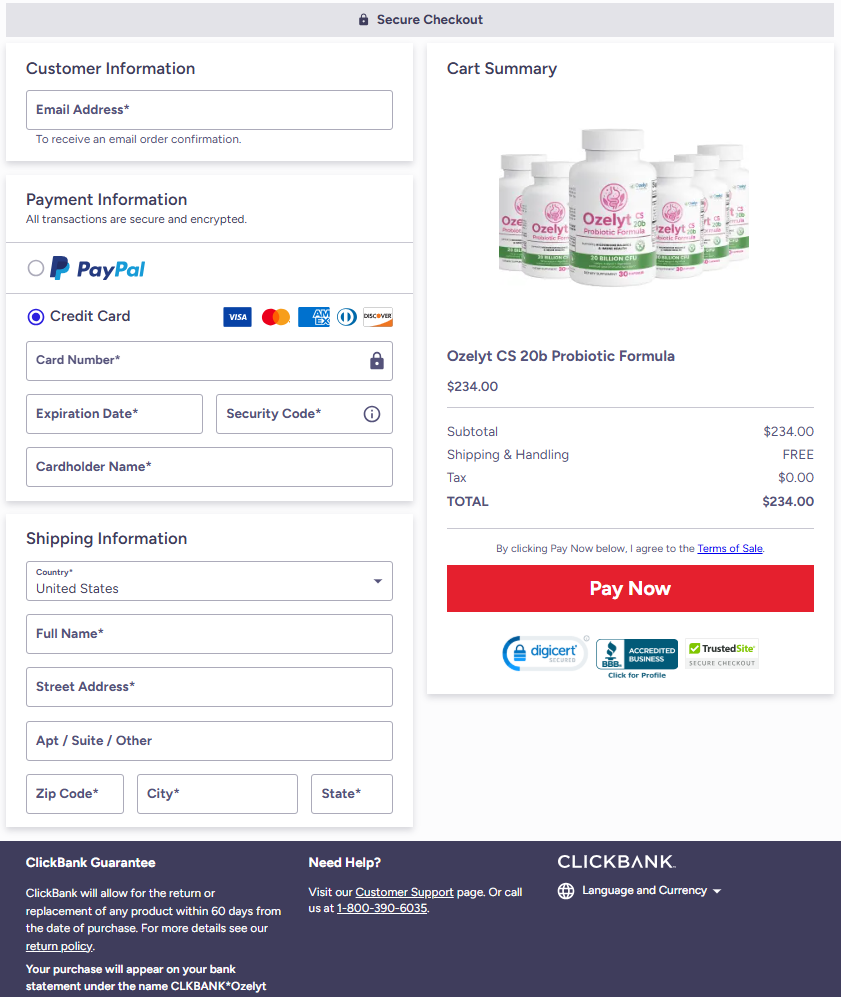 Ozelyt CS 20b Official Website Secure Order Page